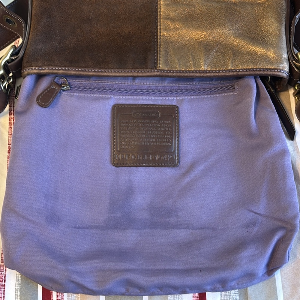 COACH Leather Suede Patchwork Brown Duffel Crossbody Bag - Picture 11 of 16